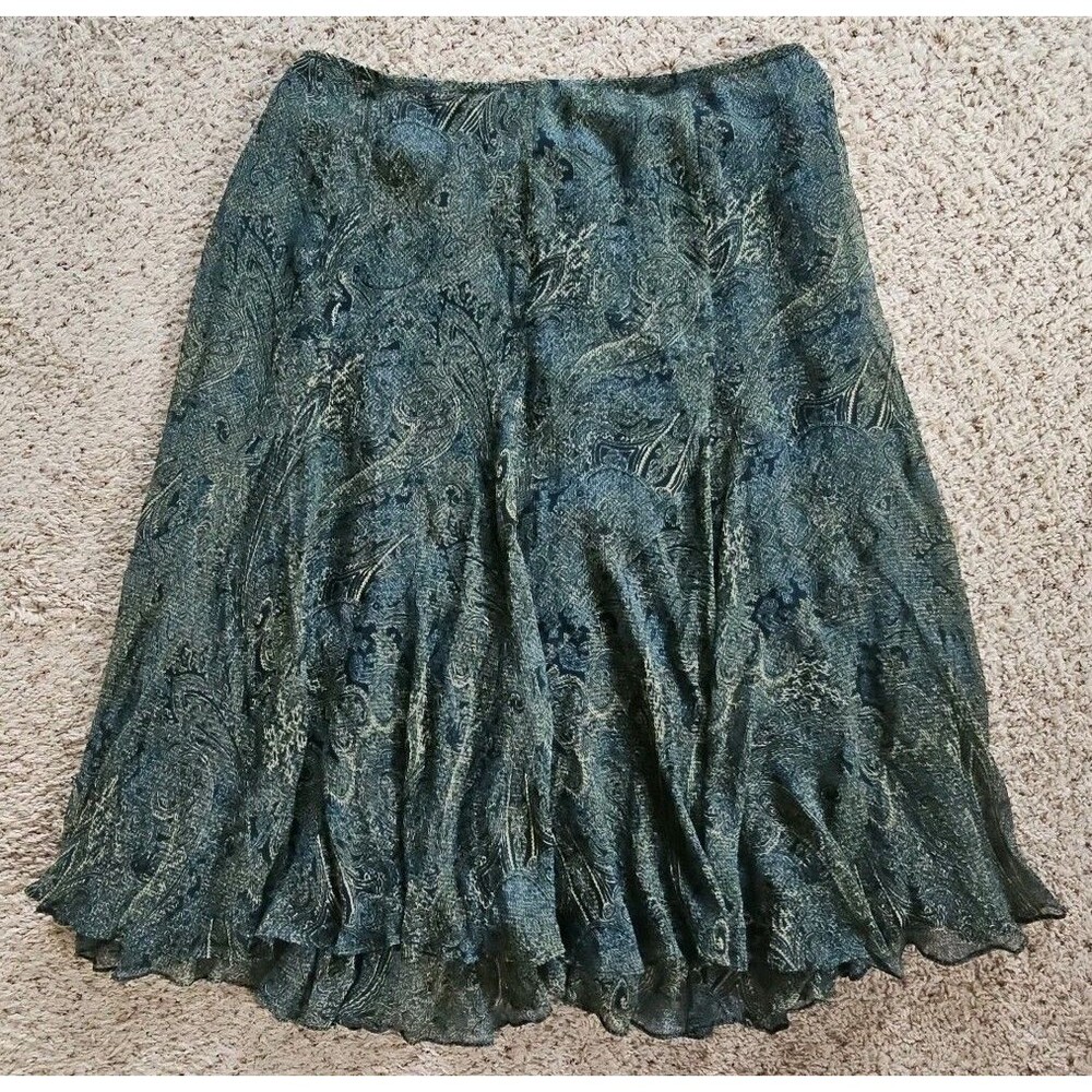 Jones NY Y2K 100% Silk Midi Skirt 20W Dark Paisley Flowy Forest Fairy Mori Kei